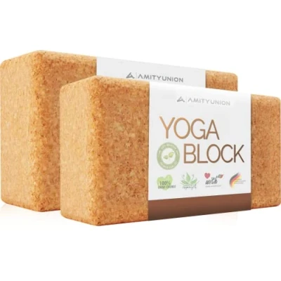 Abbildung von Yoga Block 2er Set Kork EXTRA HEFT im 100% Natur Hatha Klotz Nachhaltig Ideal auch für Anfänger, Meditation Pilates, Training Zubehör Fitness Regeneration, Hilfsmittel Zwei Blöcke 75 mm
