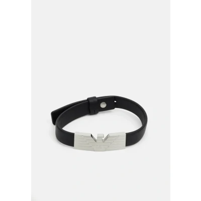 Abbildung von Emporio Armani Herrenarmband Logoplakette Edelstahl Leder schwarz, EGS3075040