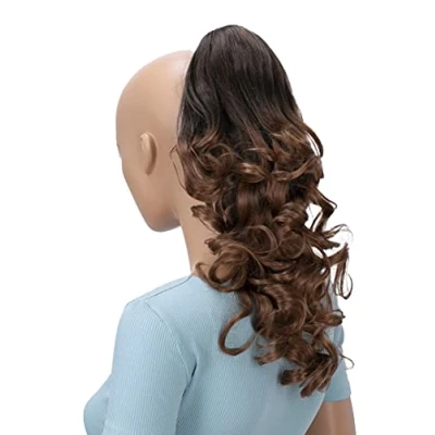 Abbildung von CAISHA 40cm Haarzopf Lily Haarteil mit Butterflyklammer Pferdeschwanz Haarverlängerung Voluminös Gewellt Ombré Braun Mix H144