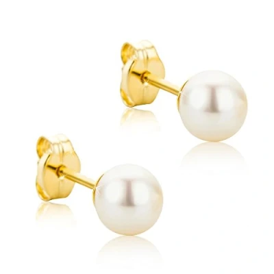 Abbildung von Orovi Damen Goldschmuck Perlenohrringe Ohrschmuck, Bouton/Ohrstecker mit Süßwasserperlen 5 mm aus 9 Karat (375) Gelbgold