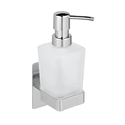 Abbildung von WENKO Turbo Loc Seifenspender Genova Shine, 200 ml, Befestigen ohne Bohren, Edelstahl/Glas satiniert, 6,2 x 19,7 9 cm, Silber glänzend
