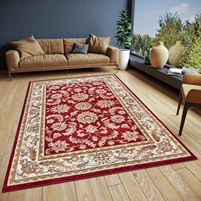 Abbildung von Hanse Home Reni Teppich Orientalisch Orient Läufer klassisch dicht gewebt mit Ornamenten und Blumenmotiven Weicher Kurzflor für Schlafzimmer, Esszimmer, Wohnzimmer, Flur Creme Rot, 80x240cm