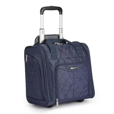 Abbildung von Amazon Basics Koffer zur Aufbewahrung unter dem Sitz, Marineblau Gesteppt, 35.5 cm