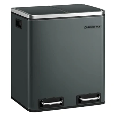 Abbildung von SONGMICS Mülleimer Küche, 2 x 15 Liter, Mülltrennsystem Fächer, inklusive Müllbeutel, Abfalleimer, Treteimer, recycelbare Abfälle, Biomüll, Softclose Deckel, grüngrau LTB30GS