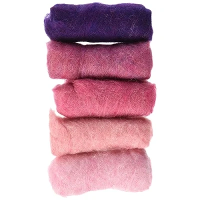 Abbildung von Rayher Hobby Filzwolle, reine Schurwolle, Vlies, Rosatöne meliert, Set 5 Farben à 20 g, Filzwolle 100 100% Wolle zum Filzen, Märchenwolle, 5363500, Rosa Töne