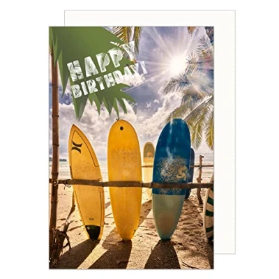 Abbildung von Edition Seidel Premium Geburtstagskarte mit Umschlag. Glückwunschkarte Billet Happy Birthday Grusskarte Mann Frau surfen (G3399 SW023)