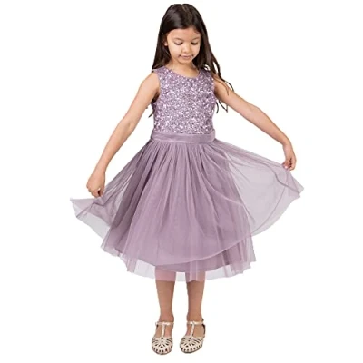 Abbildung von Maya Deluxe Mädchen^Mädchen Paillettenverziertes Hochzeit und Geburtstag Festlich mit Bandschleife Brautjungfernkleid Kleid, Moody Lilac, 11 Years