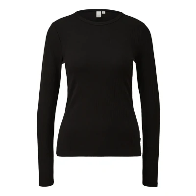 Abbildung von QS MIT Struktur Langarmshirt, Damen, Größe: Medium, Schwarz