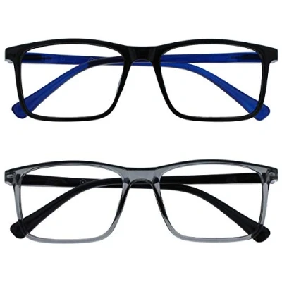 Abbildung von OPULIZE Ink Lessebrille 2er Pack Groß Rechteckig Rahmen Federscharniere Kratzfest Schwarze Grau Herren Damen RR4 17 +2.00
