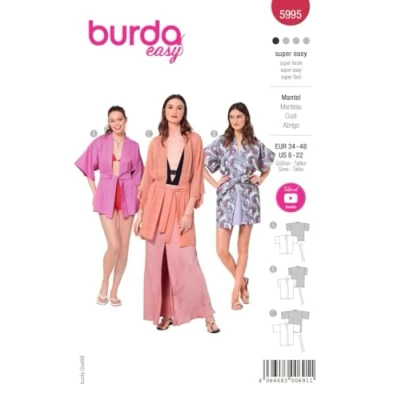 Abbildung von Burda Style Katalog Schnittmuster Kimono Jacken mit Bindeband Damen, Gr. 34 48 Nählevel: Sehr leicht #5995