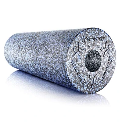 Abbildung von BODYMATE Faszienrolle Extra Hart, Trainingsrolle zur Eigenmassage, für aktive Sportler, Ganzkörper Massagegerät, inkl. eBook, 45 x 15 cm (L Ø), in Grau Blau/Schwarz
