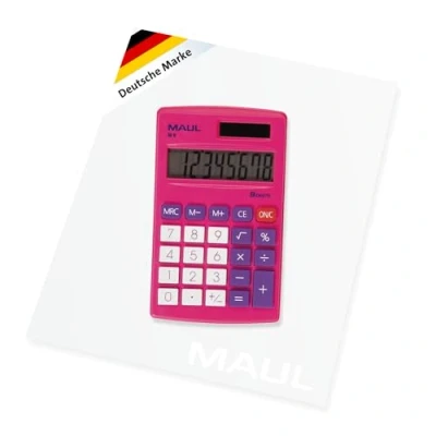 Abbildung von MAUL Taschenrechner M8 klein mit 8 Stellen Display Standardfunktionen für Büro, Zuhause, Schule Solar Batterienutzung bei Dunkelheit Pink