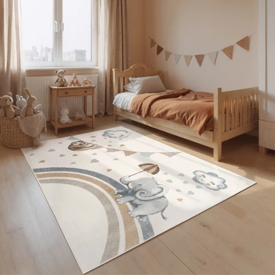 Abbildung von Villeroy &amp; Boch Kinderteppich »Walk like an Elephant Rainy Party« rechteckig 9 mm Höhe Spielteppich weich, Kinderzimmer, Boho Kids Spielunterlage, Tieremotiv