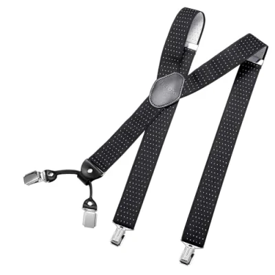 Abbildung von DonDon Hosenträger Herren breit 3,5 cm mit 4 Clips extra stark in Y Form elastisch und längenverstellbar, Gepunktet Schwarz Weiß