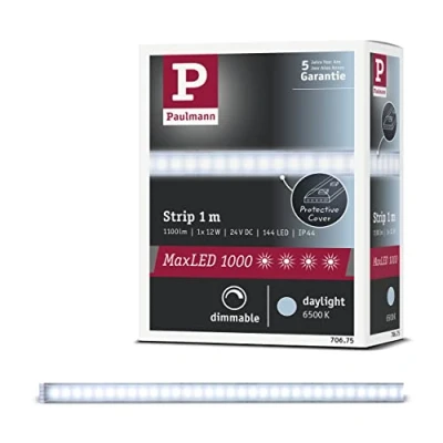 Abbildung von Paulmann 70675 LED Stripe MaxLED 1000 1 m 6500 K Tageslichtweiß Lichtband beschichtet Lichtstreifen 11,5W 1100 lm 144 24 V, Silber