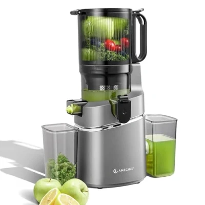 Abbildung von AMZCHEF 250W Automatischer All In One Entsafter, 135MM Öffnung und 1,8L Entsafter für Gemüse Obst, Slow Juicer Testsieger mit Dreifachem Filter Grau