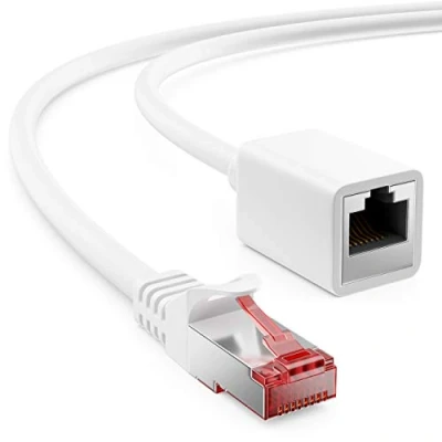 Abbildung von deleyCON 7,5m Cat6 Patchkabel Verlängerung für Ethernet LAN Netzwerkkabel Internetkabel RJ45 Stecker auf Buchse S/FTP PiMF 250 MHz Kupfer Weiß
