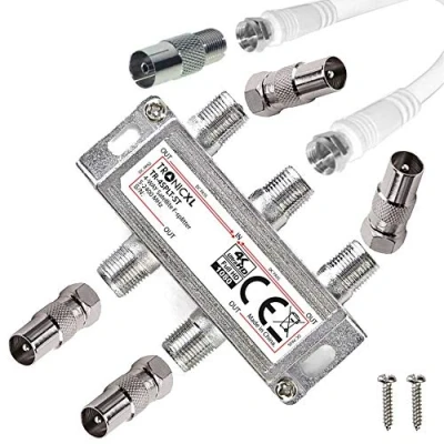 Abbildung von TronicXL 4fach IEC Verteiler Antennenverteiler TV Kabel Adapter Sat BK Splitter Kabelfernsehen 4 fach hd tauglich zb für Unitymedia Vodafone Netcologne Netaachen Netkassel Primacom Ewe Unicable DVBC