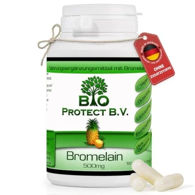 Abbildung von Bromelain 500 mg (2.000 F.I.P.) 120 Kapseln Vegan OHNE Füll und Zusatzstoffe 2000 GDU/g = 4000 F.I.P./g Bio Protect Ananas Enzym ZUSATZSTOFFE!