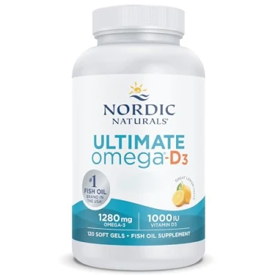 Abbildung von Nordic Naturals, Ultimate Omega D3, 1280mg 3, mit EPA, DHA und Vitamin hochdosiert, Zitronengeschmack, 120 Weichkapseln, Laborgeprüft, Sojafrei, Glutenfrei, Ohne Gentechnik
