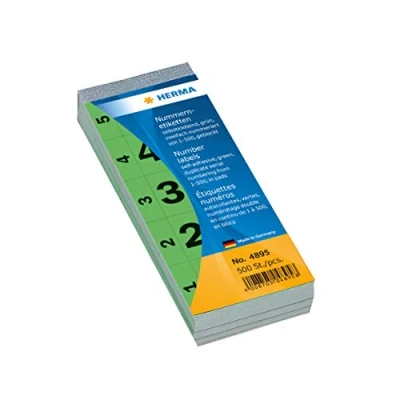 Abbildung von HERMA 4895 Nummernblock Zahlen 1 500, doppelt, 500 Stück, 56 x 28 mm, selbstklebend, matt, 2fach fortlaufende Papier Nummernetiketten Zahlenetiketten Anlagenummern, rot
