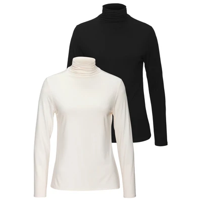Abbildung von Lascana Stehkragen 2 PACK Langarmshirt, Damen, Größe: 36/38, Creme schwarz