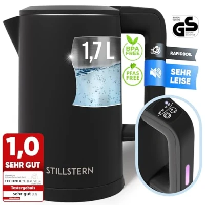 Abbildung von Stillstern Wasserkocher mit Temperatureinstellung [1,7L 40 55 70 85 100C], 12 Std. Warmhalten, Präzisionsausguss aus Edelstahl, Anti Fingerprint, Schnelles Aufheizen [2200W], Leise, Stabiler Halt