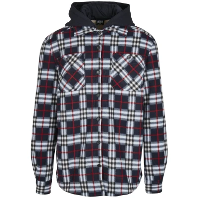 Abbildung von Urban Classics Hooded Polar Fleece Overshirt Fleecejacke, Herren, Größe: Medium, Midnightnavy/red