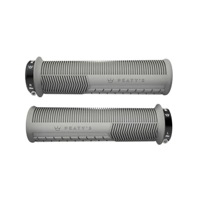Abbildung von Peaty&#039;s Monarch Grips Grau/Pilz/dick Trail Komfort, langlebig, ergonomische Fingerstangen, unterstützt Daumenpolster, ganztägiges Reiten, Allwetter und Gelände, MTB Enduro Downhill E Bike