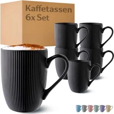 Abbildung von Cosumy Kaffeetassen 6er Set Modern Schwarz Einzigartiges Streifenmuster Matt Keramik Mikrowellenfest Spülmaschinenfest &amp; Komfortabler Griff