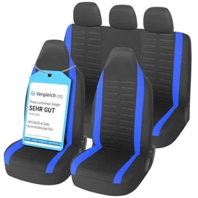 Abbildung von Upgrade4cars Autositzbezüge Set für Pilotensitze Autositzbezug Komplettset in Blau Autoschonbezüge Universal mit integrierter Kopfstütze Autozubehör Innenraum Deko