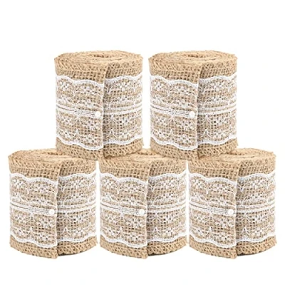 Abbildung von G2PLUS 10M Juteband mit Spitze, 6CM Vintage Basteln Jutebänder,Jute Spitze Dekoband für Hochzeit Geschenke Weihnachten Deko