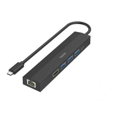 Abbildung von Hama USB Hub 6 Ports (3x A, C, HDMI, LAN/Ethernet, für Maus, Tastatur, Monitor, Netzwerk etc., bis zu 5 Gbit/s, Ultra HD, 4K, Thunderbold, Power Delivery), Klein