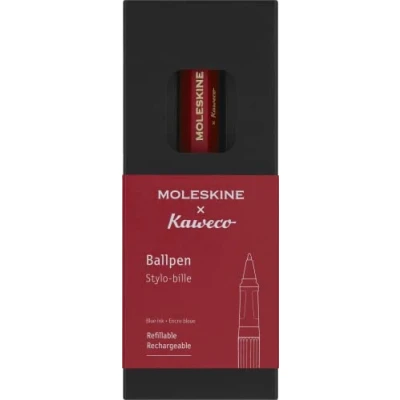 Abbildung von Moleskine x Kaweco Kugelschreiber, Nachfüllbarer Stift aus ABS Kunststoff für Schriftsteller, Notizenmacher, Mine 1,0 mm mit Blauer Tinte, Farbe Rot