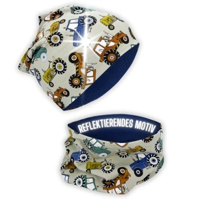 Abbildung von HECKBO 360 Beanie Kinder Mütze &amp; Loop Schal Set Reflektierend für Sicherheit Traktor Design Jungen 95% Baumwolle Einheitsgröße 2 6 Jahre