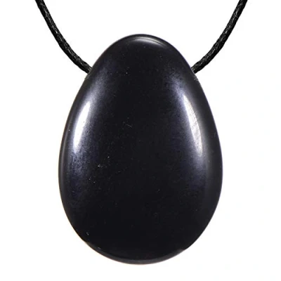 Abbildung von Morella Stoff Halskette 80 cm mit Edelstein Tropfen Anhänger schwarzer Obsidian im Schmuckbeutel