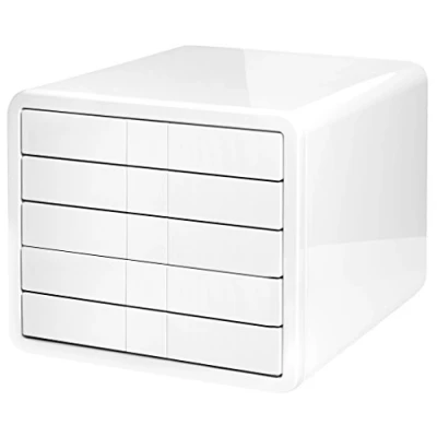 Abbildung von HAN Schubladenbox i BOX, Schreibtischbox mit 5 Schubladen für Formate bis A4/C4, moderne Designbox Ordnung am Schreibtisch, 1551 12, weiß