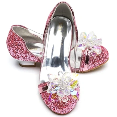 Abbildung von ELSA &amp; ANNA Prinzessin Schuhe Mädchen mit 3 cm hohem Absatz Glitzer für Kleid Partys, Fasching, Karneval (PNK16 SH)
