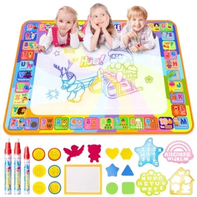 Abbildung von Aqua Magic Doodle Matte Wasser 100 * 70cm Kinder, Große Malmatte mit buch, 4 Stifte, 8 Stempelset Spielzeug ab 2 3 5 Jahr Mädchen Junge Geschenk