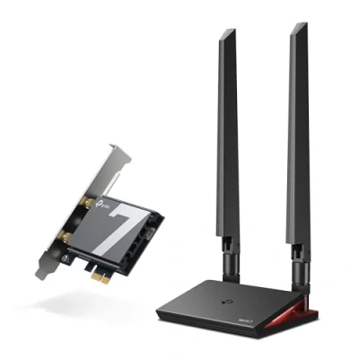 Abbildung von TP Link Archer TBE550E WLAN Karte für PC, Tri Band BE9300 Wi Fi 7 Bluetooth 5.4 PCIe Adapter, WPA3, mehrfarbige Status LED, nur Windows 11 (64 Bit)
