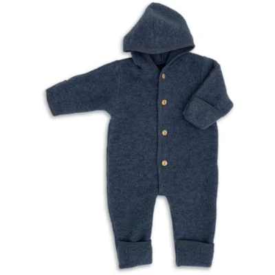 Abbildung von Engel Overall mit Kapuze, 100% Schurwolle Fleece, Natur, Gr. 50/56 86/92, 4 Farben (86/92, Blau Melange)
