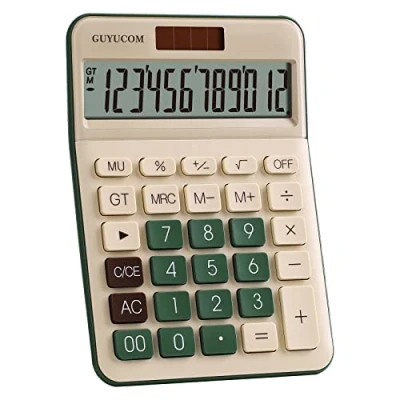 Abbildung von GUYUCOM Taschenrechner Klein mit Groß Tasten, 12 Digit großem Display für Schule, Büro,Office,Outdoor Doppelte Macht Empfindlicher Knopf(Grün)