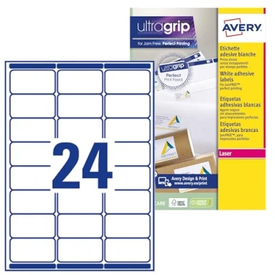 Abbildung von Avery L7159 15 Stück 360 Etiketten Kunstdruck Laser 63,5 x 33,9 mm weiß