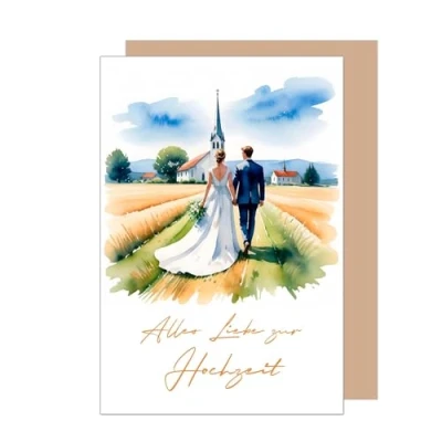 Abbildung von Edition Seidel Premium Glückwunschkarte zur Hochzeit mit Umschlag aus Kraftpapier. Hochzeitskarte Grußkarte Vermählung Just Married Wedding Brautpaar Braut Bräutigam (H480 SW024)
