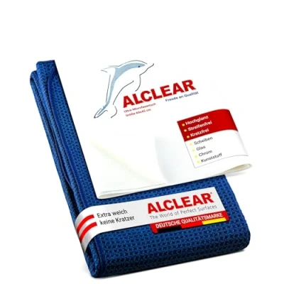 Abbildung von ALCLEAR 820002 Mikrofasertücher Fensterset Fenstertuch, 60x45 cm &quot;Wundertuch&quot; und Trockentuch 60x40 für streifenfreies Fensterputzen bei Auto Haushalt Wintergarten