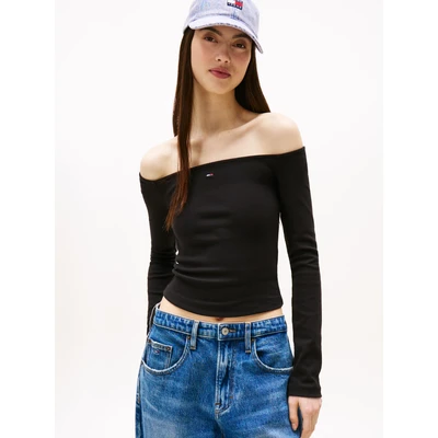 Abbildung von Tommy Jeans SLIM Essential BOAT NECK Langarmshirt, Damen, Größe: 32, Black