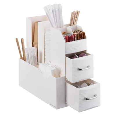 Abbildung von Navaris Kaffee und Tee Organizer Set Aufbewahrungsbox Kaffeezubehör Zuckersticks Kaffeesahne Teebeutel Kaffeepads Zubehör Aufbewahrung Coffee Bar Cremefarben