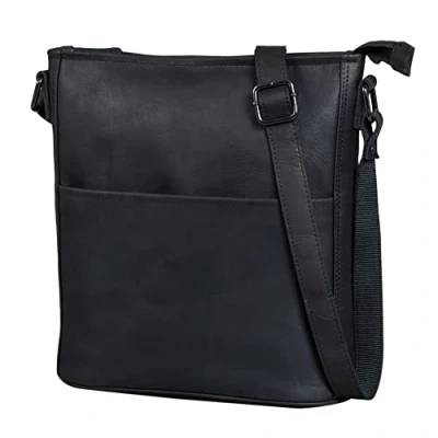 Abbildung von LEABAGS Leder Handtasche Damen I Premium Echtleder Umhängetasche Schultertasche Damentasche Tragetasche für Arbeit Uni Schule Freizeit Größe L (31 x 23 6 cm) Nature Schwarz