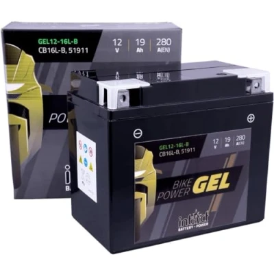 Abbildung von intAct GEL MOTORRADBATTERIE Batterie mit +30% Startleistung. Für Roller, Motorrad, Quad Bike Power GEL12 16L B, CB16L 51911, 12V Batterie, 19 AH (c20), 280 A (EN) Maße: 176x101x156mm