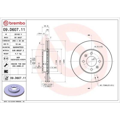 Abbildung von Bremsscheibe BREMBO 09D60711 vorne, belüftet, hochkarbonisiert, 1 Stück